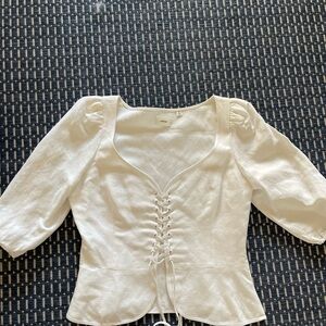 Wilfred White Lace-Up Puff Sleeve Top